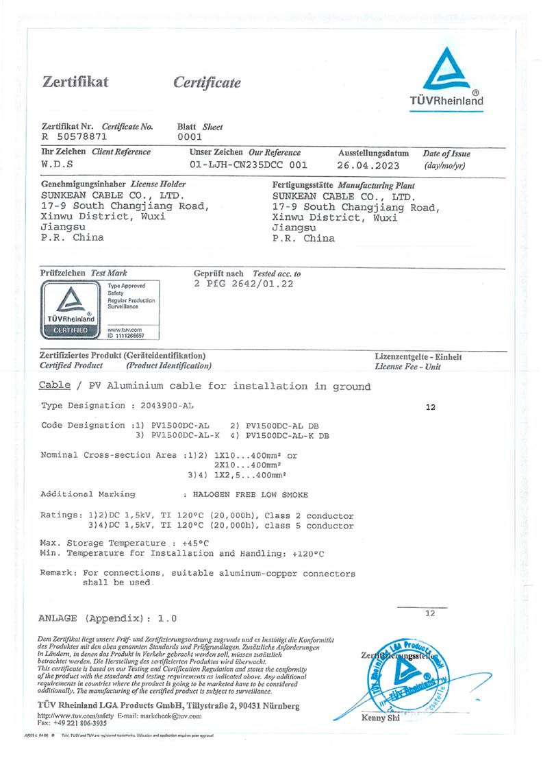 2 Certificat de câble solaire PfG/2642